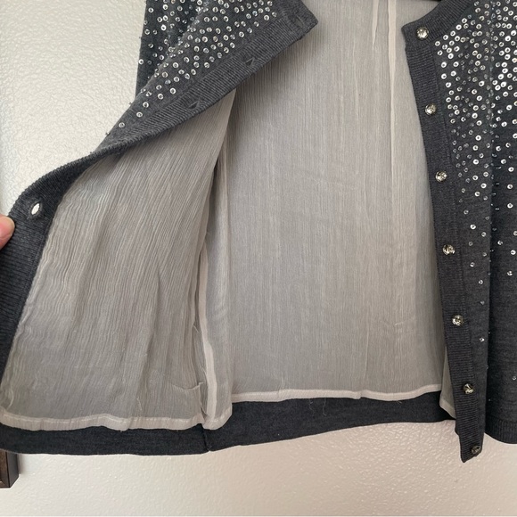 Kate Spade Midnight Gray Sparkle Embellished Cropped Cardigan Sweater Size XS - Picture 8 of 9